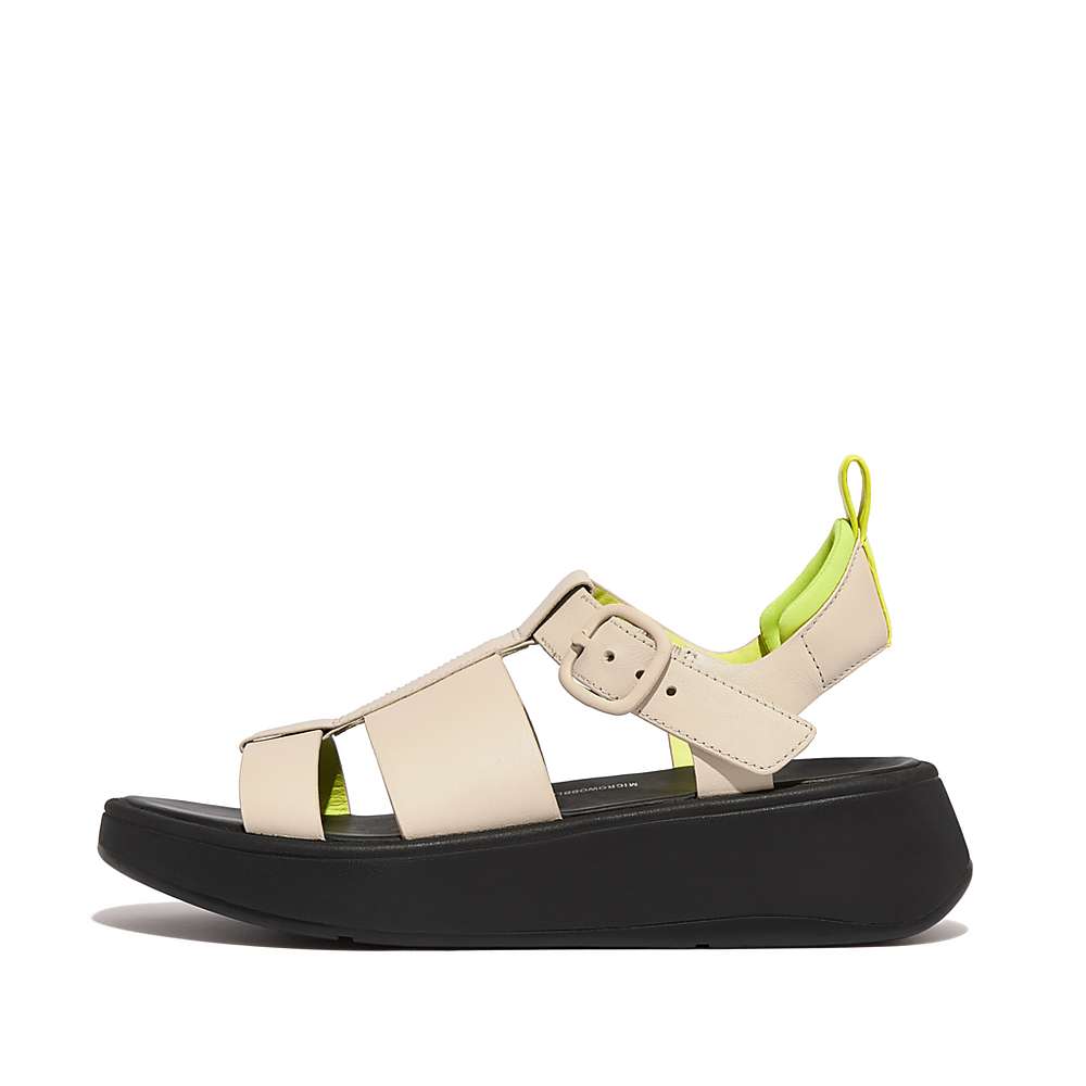 Fitflop F-MODE Neon-Pop Leather Flatform Fisherman Naisten Sandaalit Harmaat Keltainen | TIZ-950382