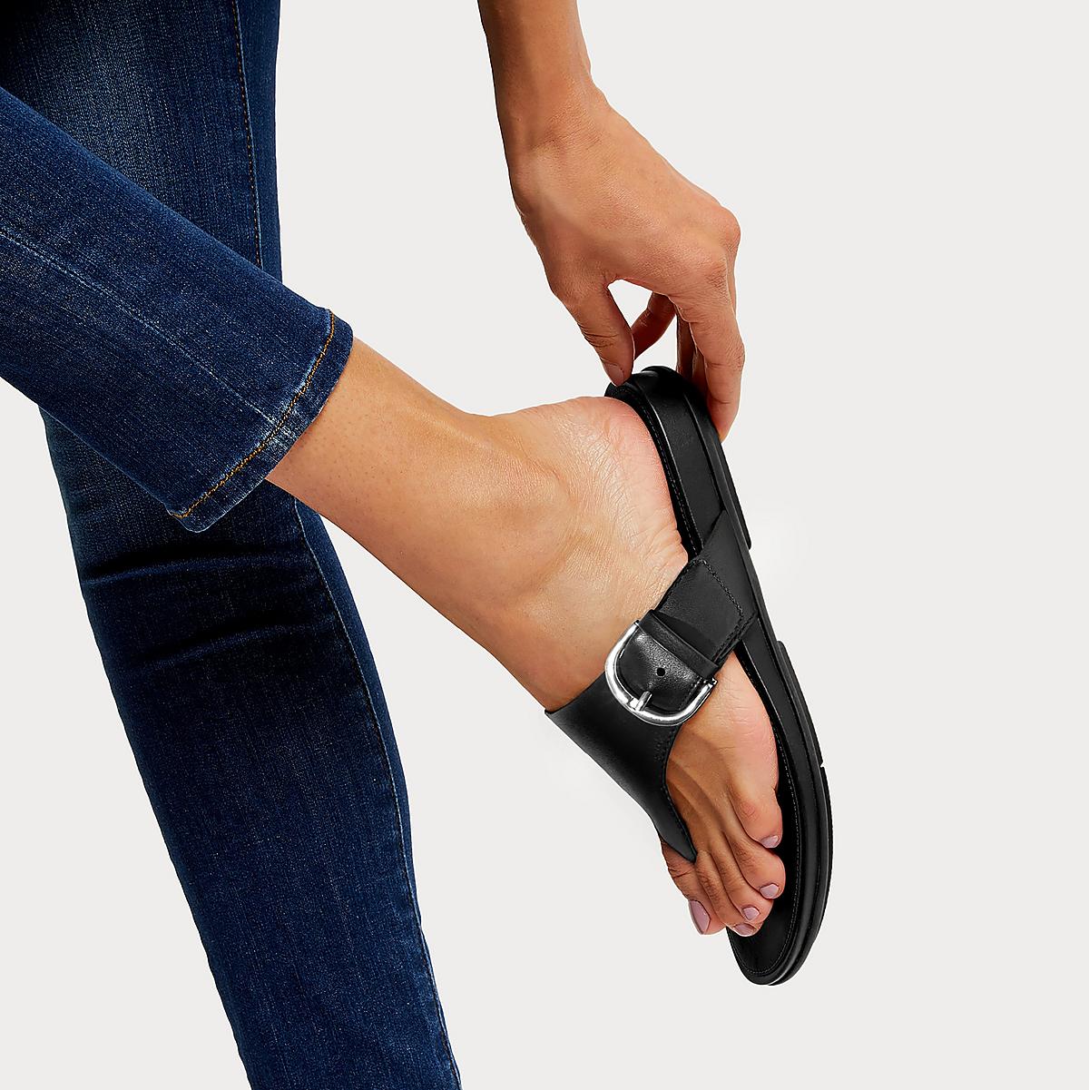 Fitflop GRACIE Buckle Leather Toe-Post Naisten Sandaalit Mustat | CTI-506718