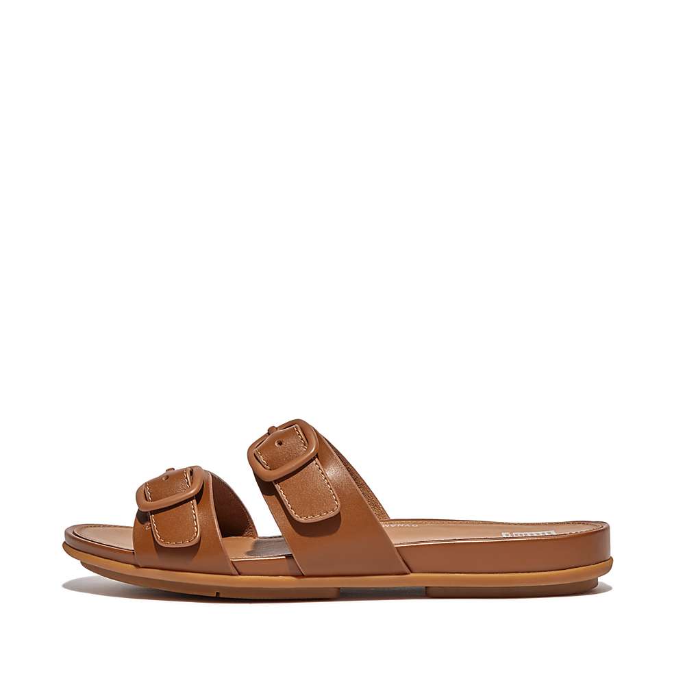 Fitflop GRACIE Buckle Two-Bar Leather Slides Naisten Sandaalit Ruskea | CER-462901