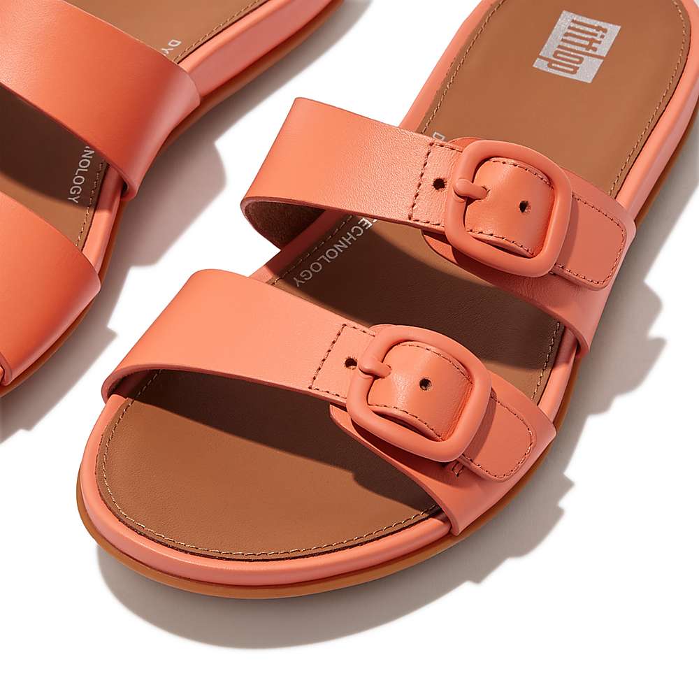 Fitflop GRACIE Buckle Two-Bar Leather Slides Naisten Sandaalit Oranssi Koralli | URO-164759