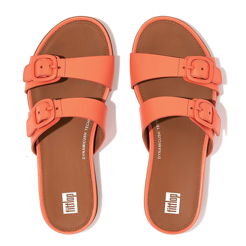 Fitflop GRACIE Buckle Two-Bar Leather Slides Naisten Sandaalit Oranssi Koralli | URO-164759