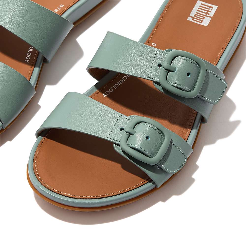 Fitflop GRACIE Buckle Two-Bar Leather Slides Naisten Sandaalit Sininen | XNB-458716