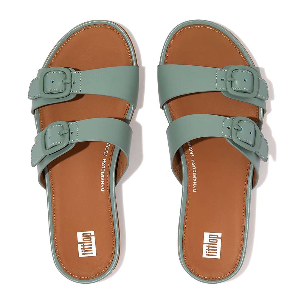 Fitflop GRACIE Buckle Two-Bar Leather Slides Naisten Sandaalit Sininen | XNB-458716