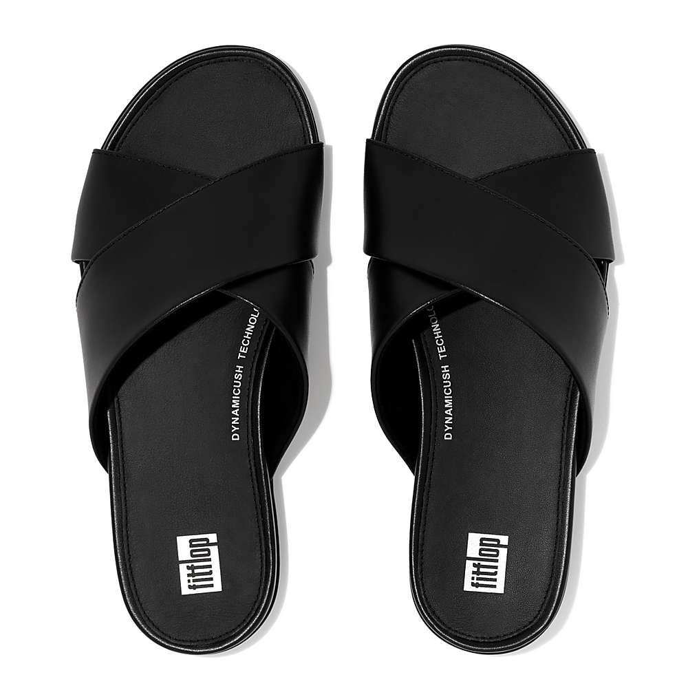 Fitflop GRACIE Leather Cross Slides Naisten Sandaalit Mustat | GBE-910362