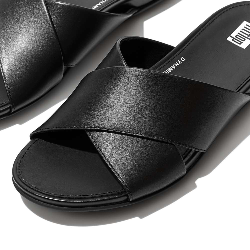 Fitflop GRACIE Leather Cross Slides Naisten Sandaalit Mustat | GBE-910362