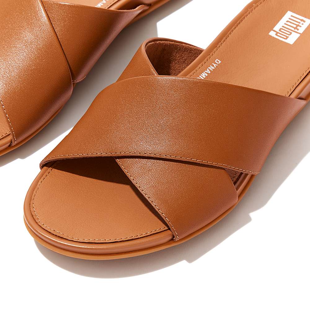 Fitflop GRACIE Leather Cross Slides Naisten Sandaalit Vaaleanruskea | KWT-265048