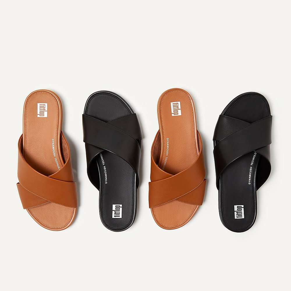 Fitflop GRACIE Leather Cross Slides Naisten Sandaalit Vaaleanruskea | KWT-265048