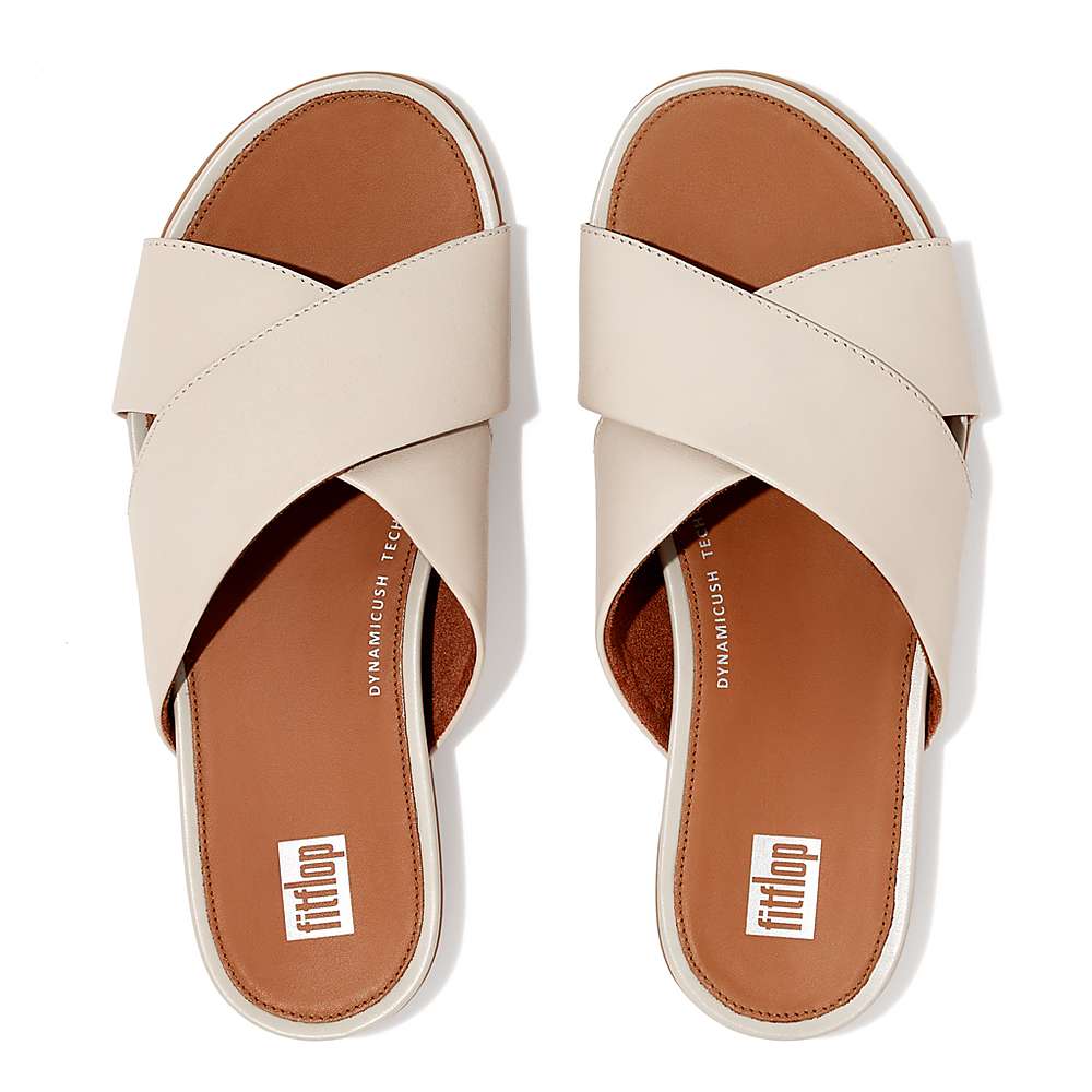 Fitflop GRACIE Leather Cross Slides Naisten Sandaalit Harmaat Beige | MTP-710284