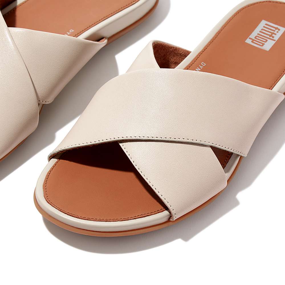 Fitflop GRACIE Leather Cross Slides Naisten Sandaalit Harmaat Beige | MTP-710284