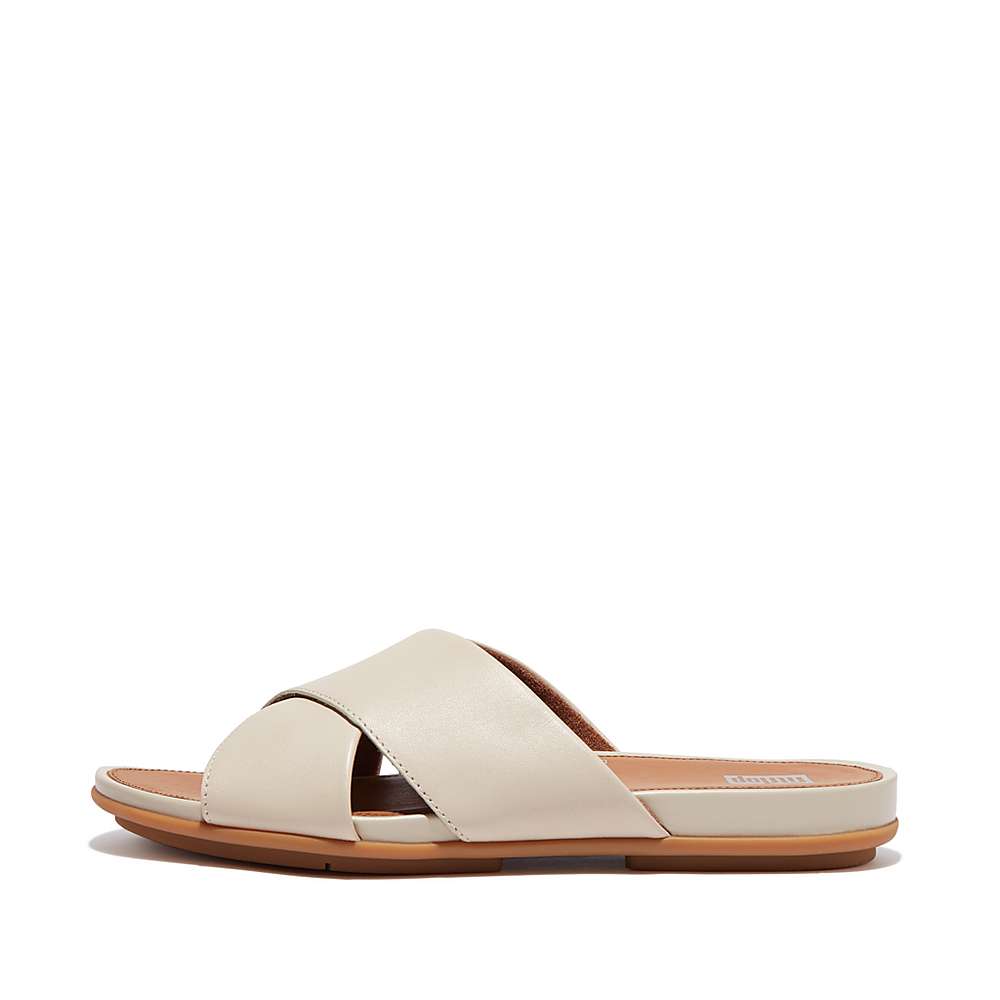 Fitflop GRACIE Leather Cross Slides Naisten Sandaalit Harmaat Beige | MTP-710284