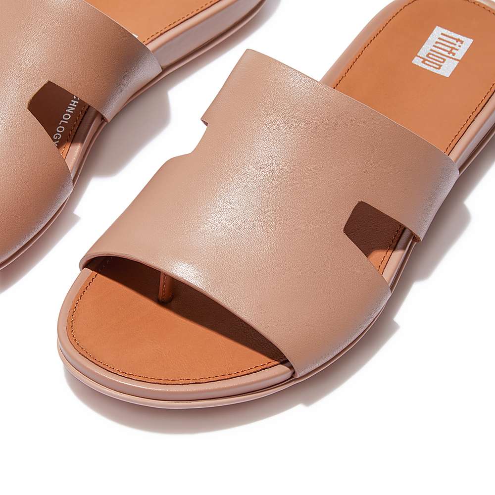 Fitflop GRACIE Leather Slides With Toe-Post Naisten Sandaalit Beige | MDY-810264