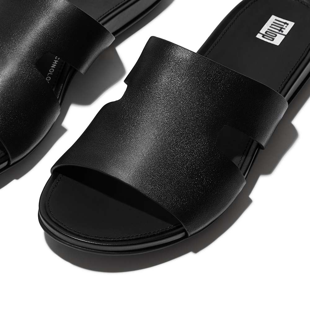 Fitflop GRACIE Leather Slides With Toe-Post Naisten Sandaalit Mustat | NBO-187325