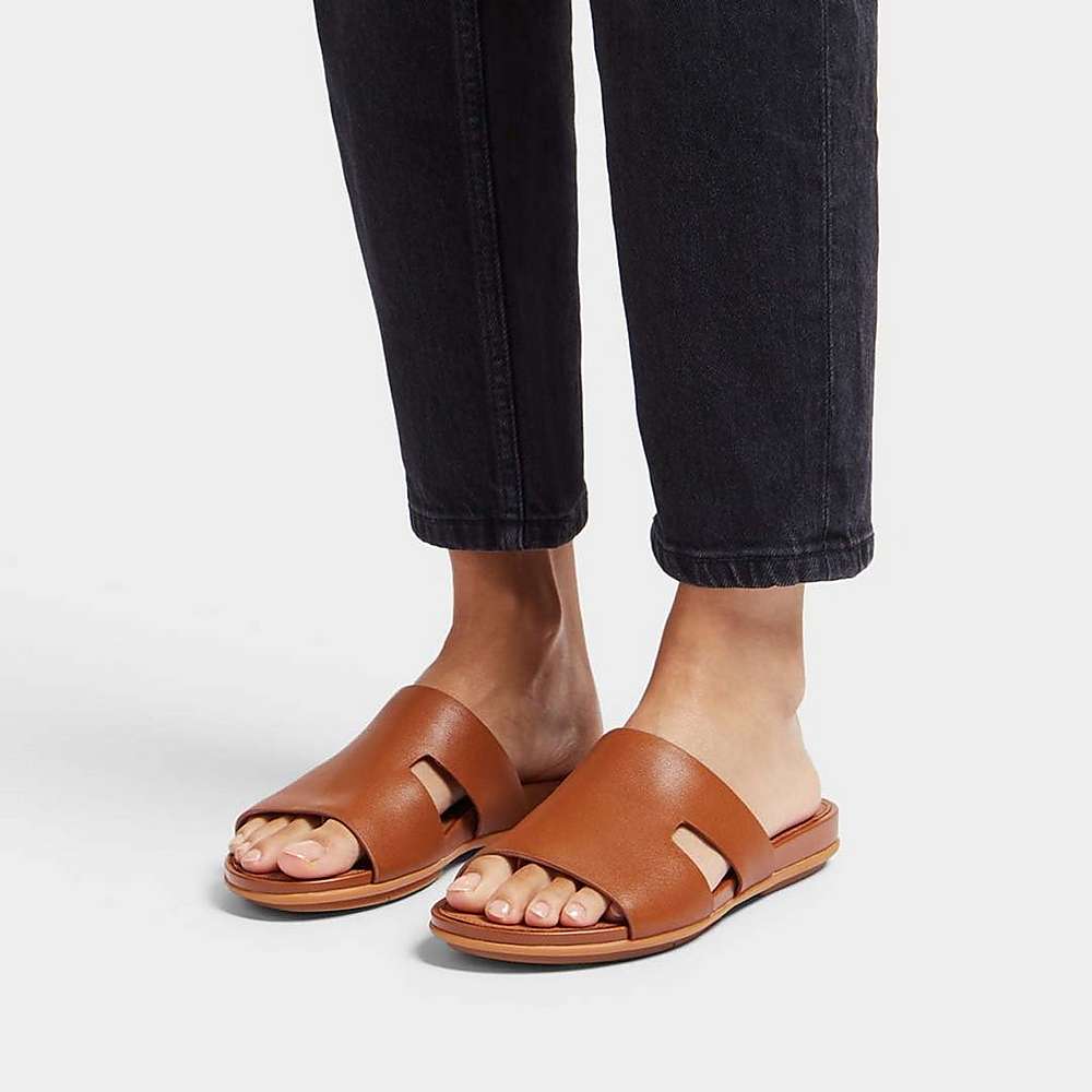 Fitflop GRACIE Leather Slides With Toe-Post Naisten Sandaalit Vaaleanruskea | YQJ-185609