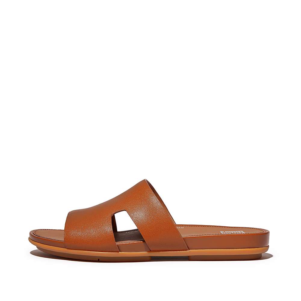 Fitflop GRACIE Leather Slides With Toe-Post Naisten Sandaalit Vaaleanruskea | YQJ-185609