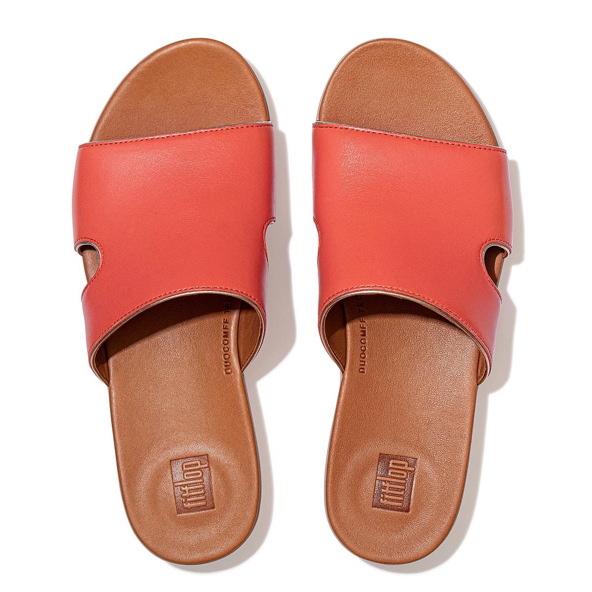 Fitflop H-Bar Pop Binding Leather Slides Naisten Sandaalit Koralli Pinkki | GMU-578942