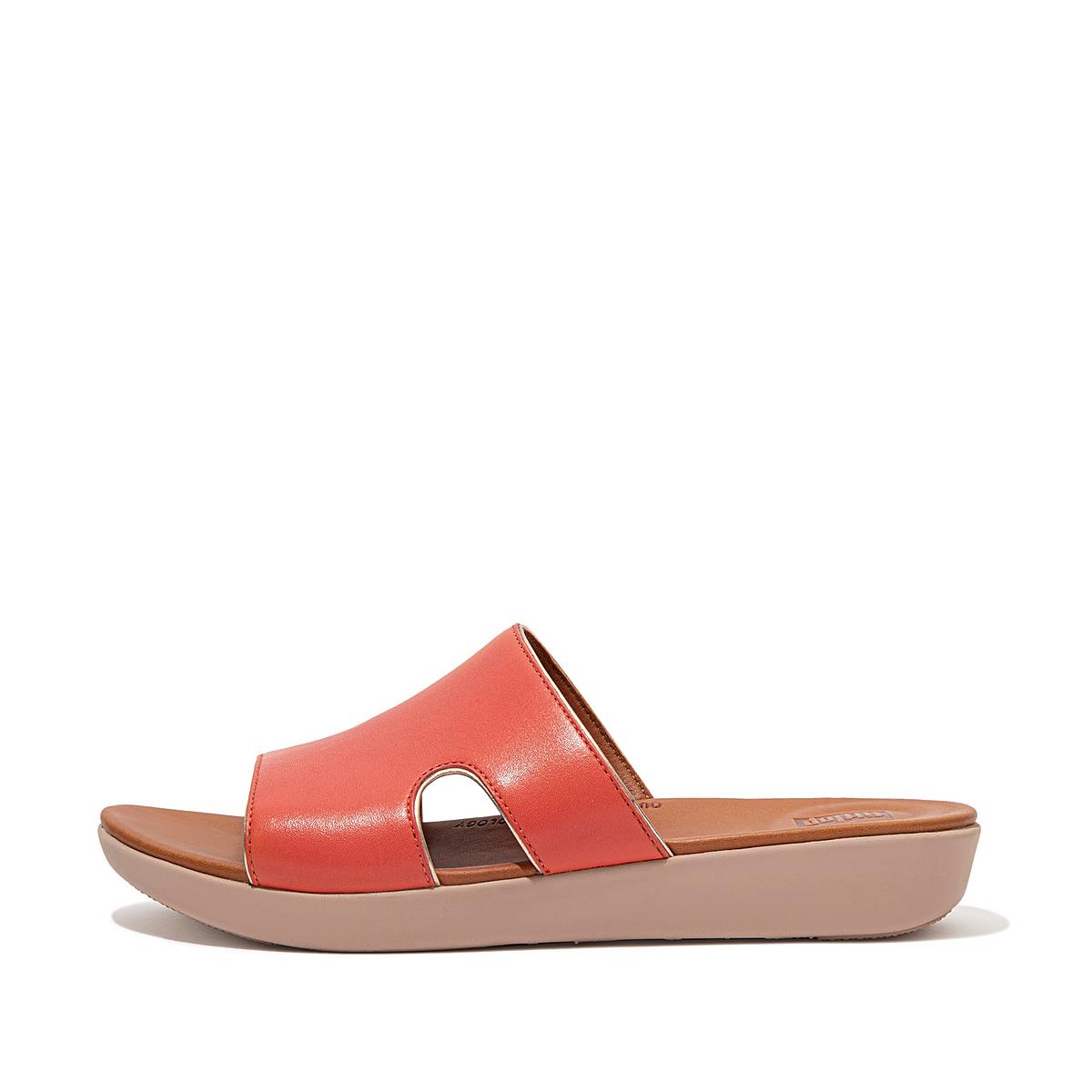 Fitflop H-Bar Pop Binding Leather Slides Naisten Sandaalit Koralli Pinkki | GMU-578942