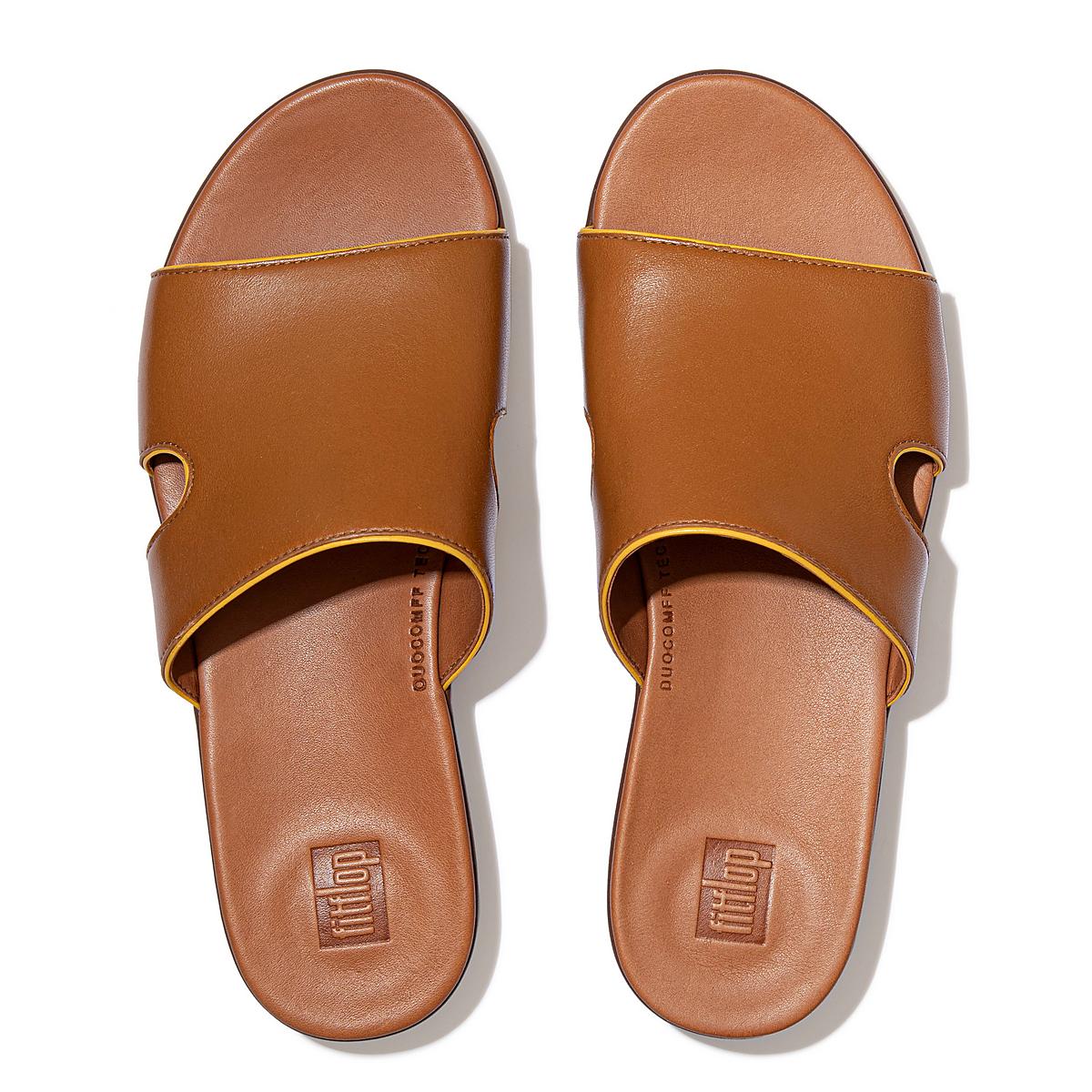 Fitflop H-Bar Pop Binding Leather Slides Naisten Sandaalit Vaaleanruskea Oranssi Keltainen | YIL-759024