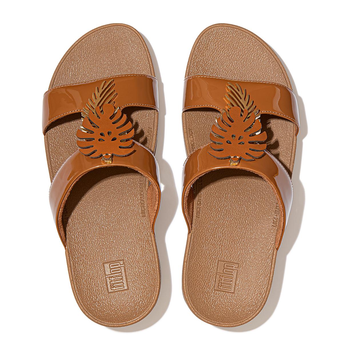 Fitflop LOTTIE Jungle Leaf Kiiltonahka Slides Naisten Sandaalit Vaaleanruskea | MHI-402578