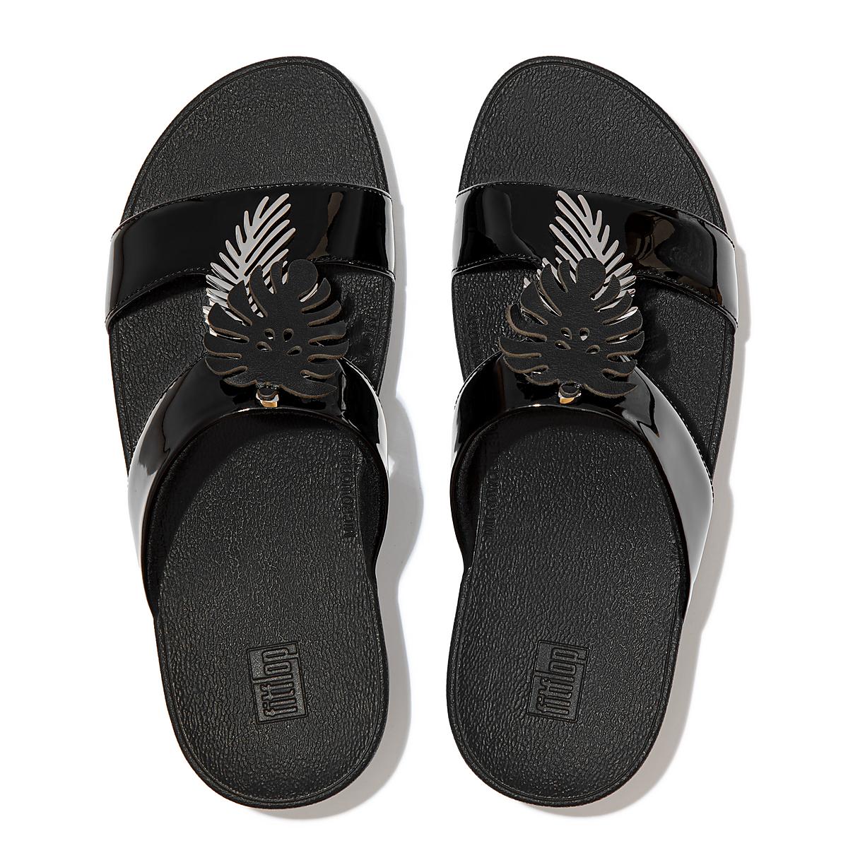 Fitflop LOTTIE Jungle Leaf Kiiltonahka Slides Naisten Sandaalit Mustat | MVS-530469