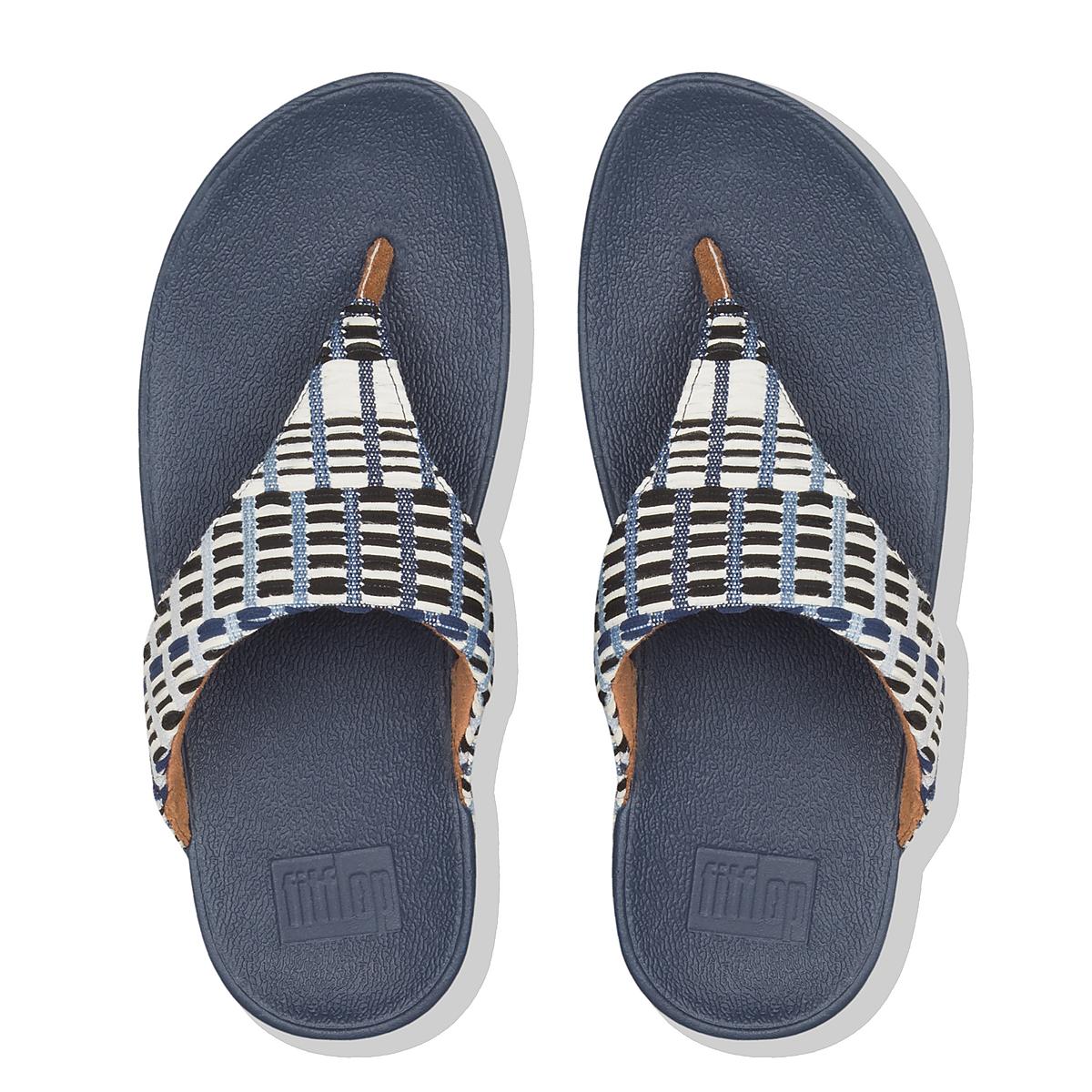 Fitflop LULU Art Denim Toe-Post Naisten Sandaalit Laivastonsininen Valkoinen | IVH-938156