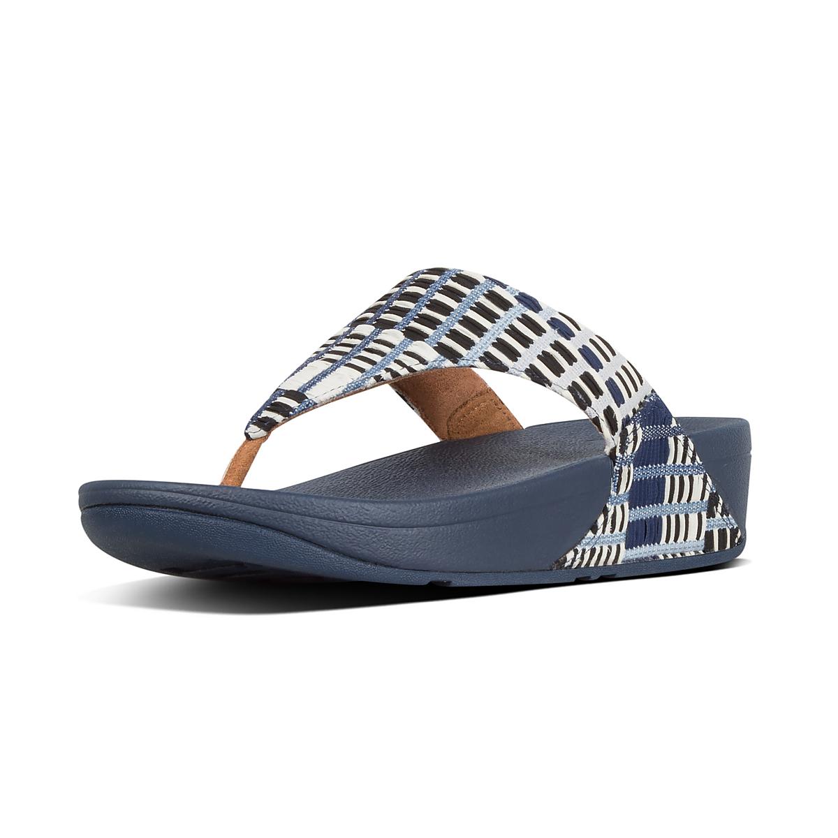 Fitflop LULU Art Denim Toe-Post Naisten Sandaalit Laivastonsininen Valkoinen | IVH-938156