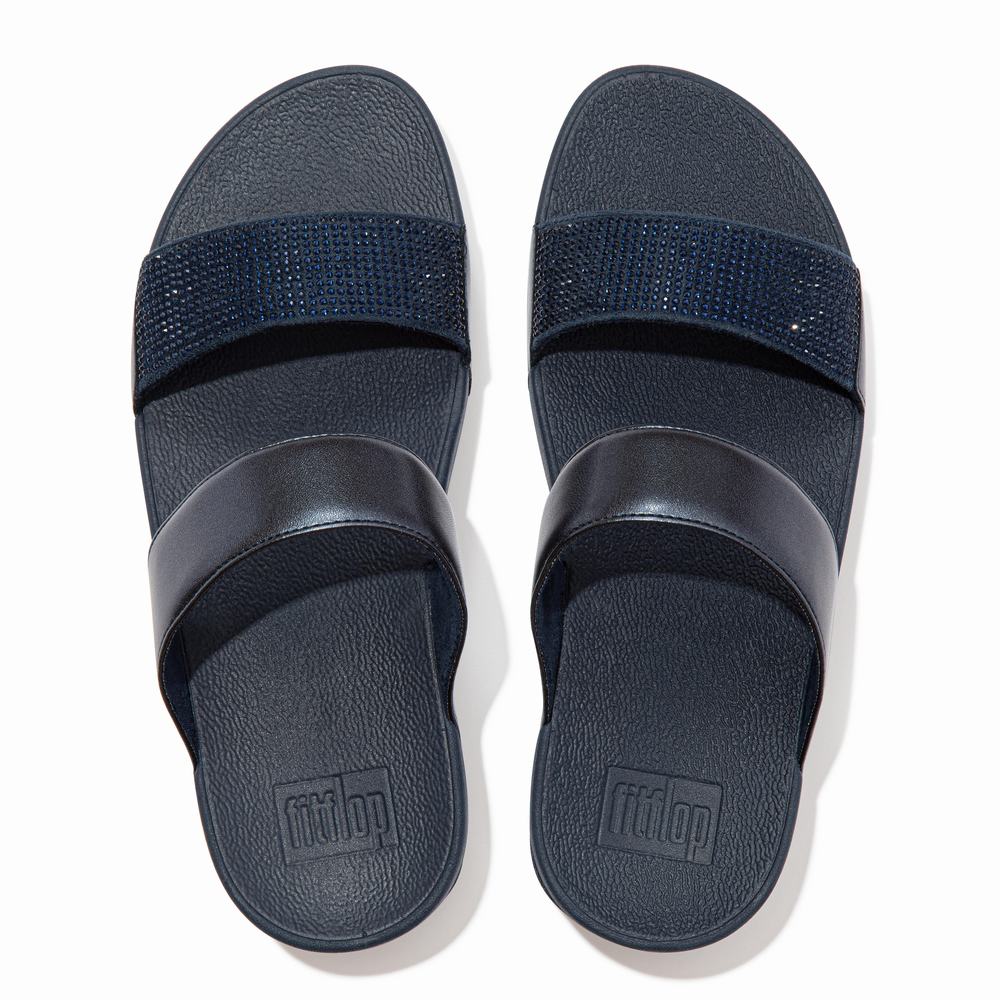 Fitflop LULU Crystal Slides Naisten Sandaalit Laivastonsininen | NEC-231758