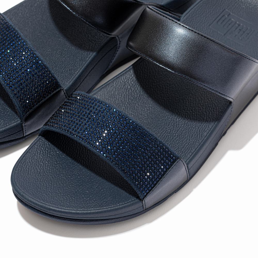 Fitflop LULU Crystal Slides Naisten Sandaalit Laivastonsininen | NEC-231758