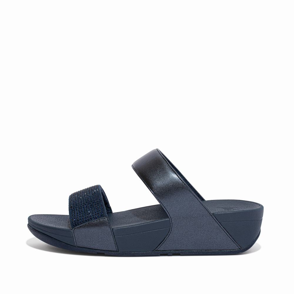 Fitflop LULU Crystal Slides Naisten Sandaalit Laivastonsininen | NEC-231758