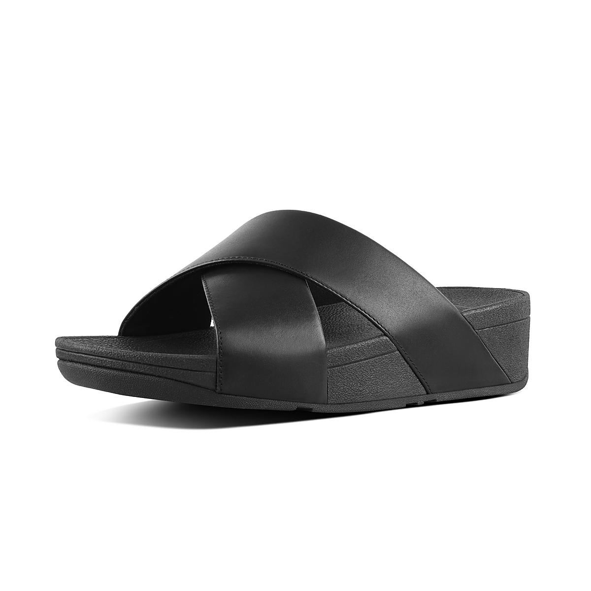 Fitflop LULU Leather Cross Slides Naisten Sandaalit Mustat | FDC-821940