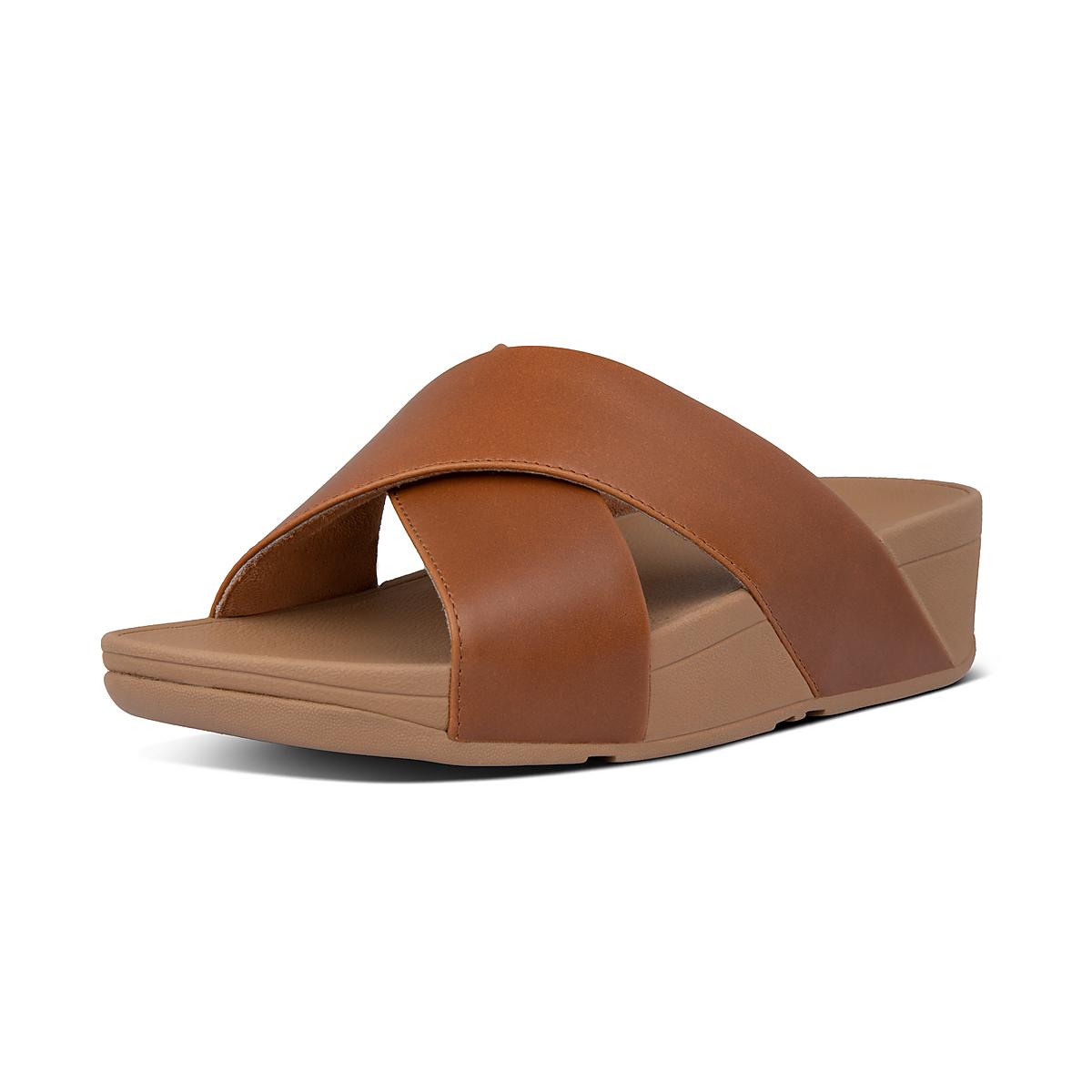 Fitflop LULU Leather Cross Slides Naisten Sandaalit Vaaleanruskea | VCO-946071