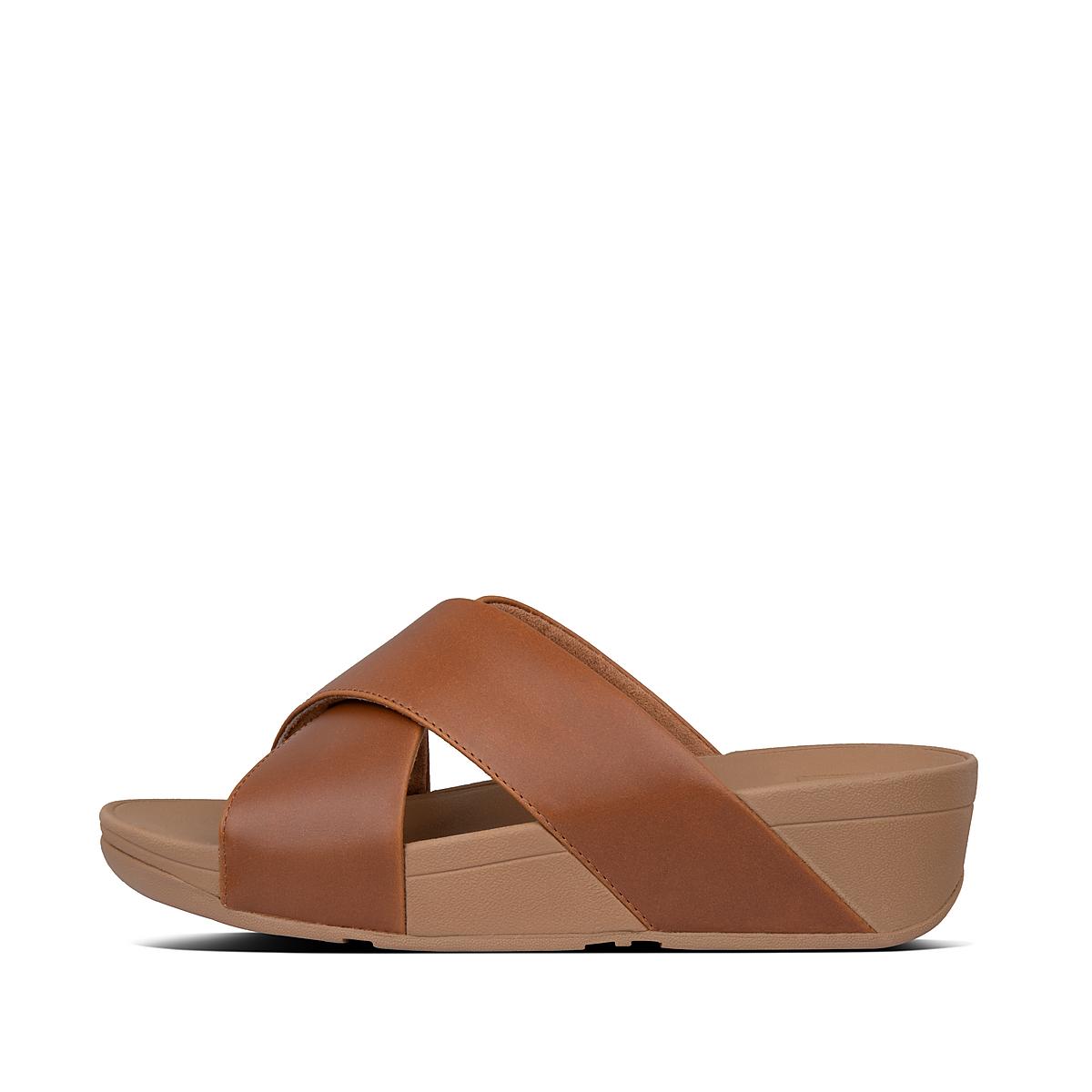 Fitflop LULU Leather Cross Slides Naisten Sandaalit Vaaleanruskea | VCO-946071