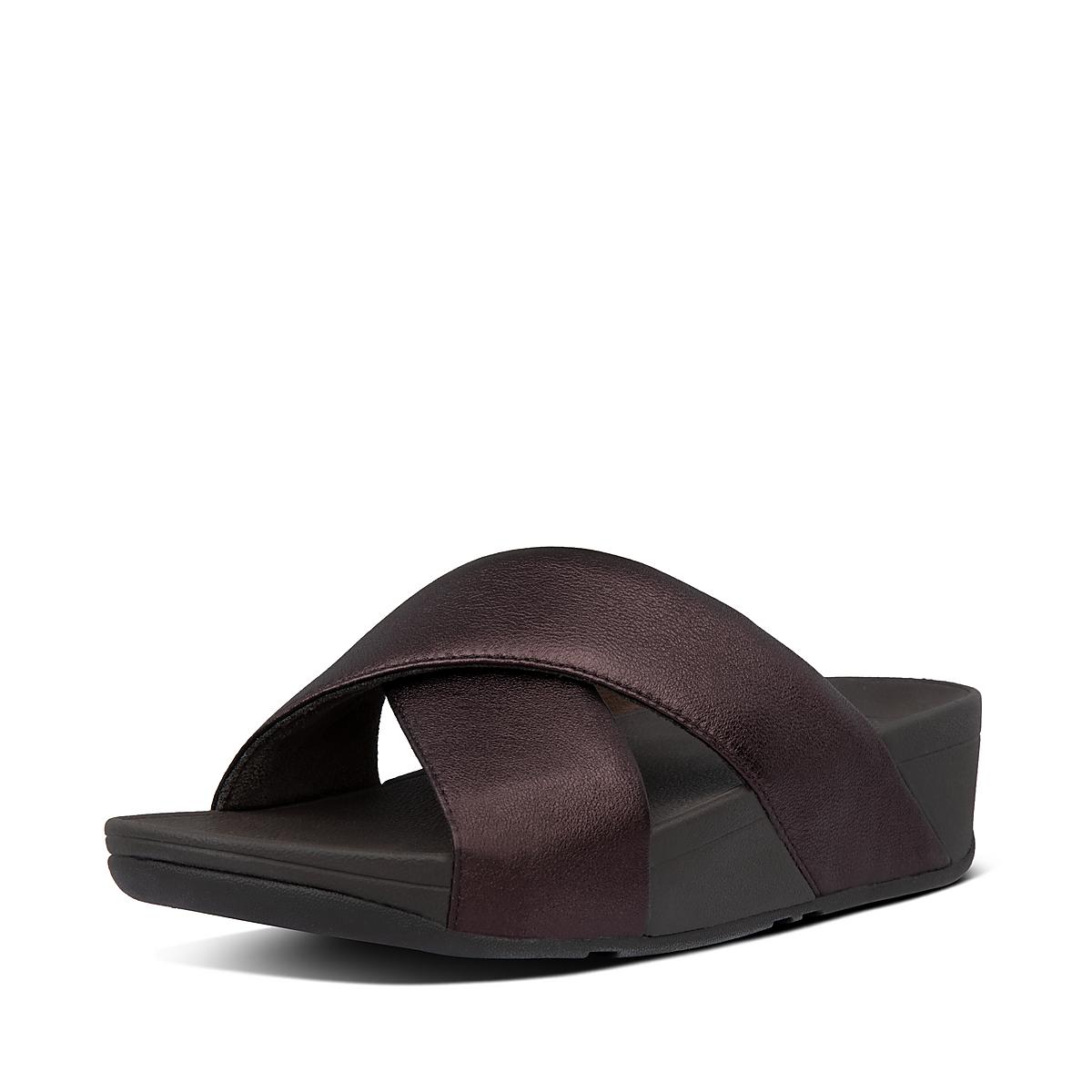 Fitflop LULU Metallic Leather Cross Slides Naisten Sandaalit Suklaa | SRG-310678