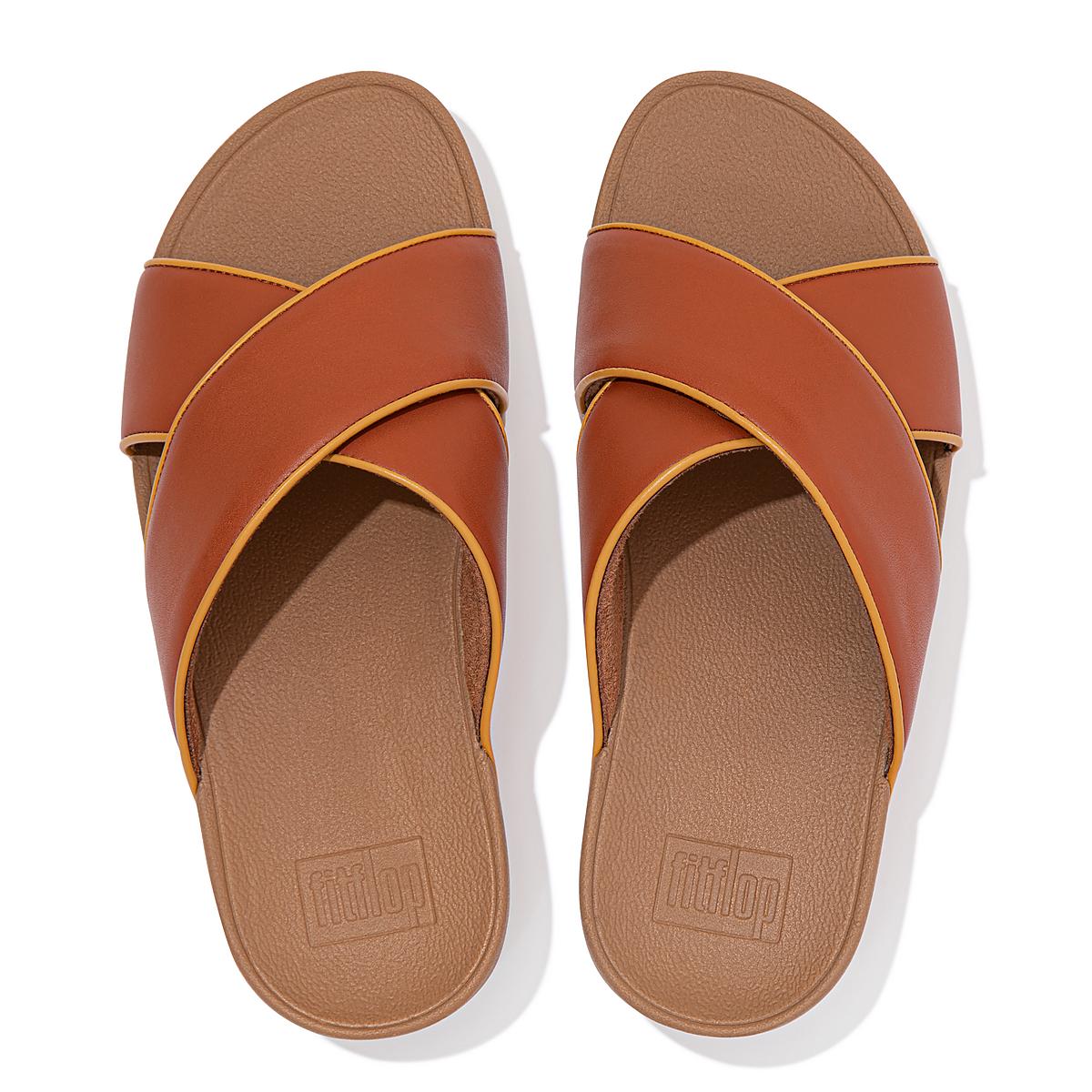 Fitflop LULU Pop Binding Leather Cross Slides Naisten Sandaalit Ruskea | KBL-758142