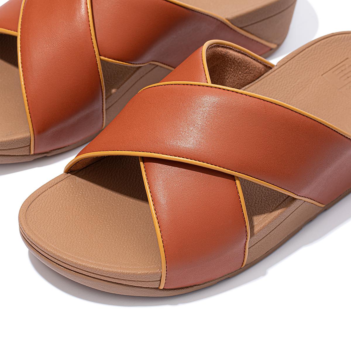 Fitflop LULU Pop Binding Leather Cross Slides Naisten Sandaalit Ruskea | KBL-758142