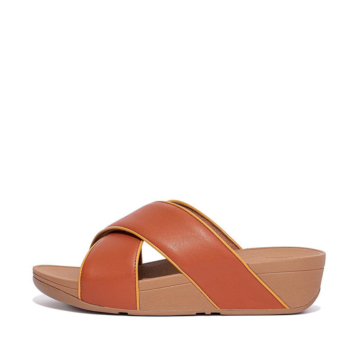 Fitflop LULU Pop Binding Leather Cross Slides Naisten Sandaalit Ruskea | KBL-758142