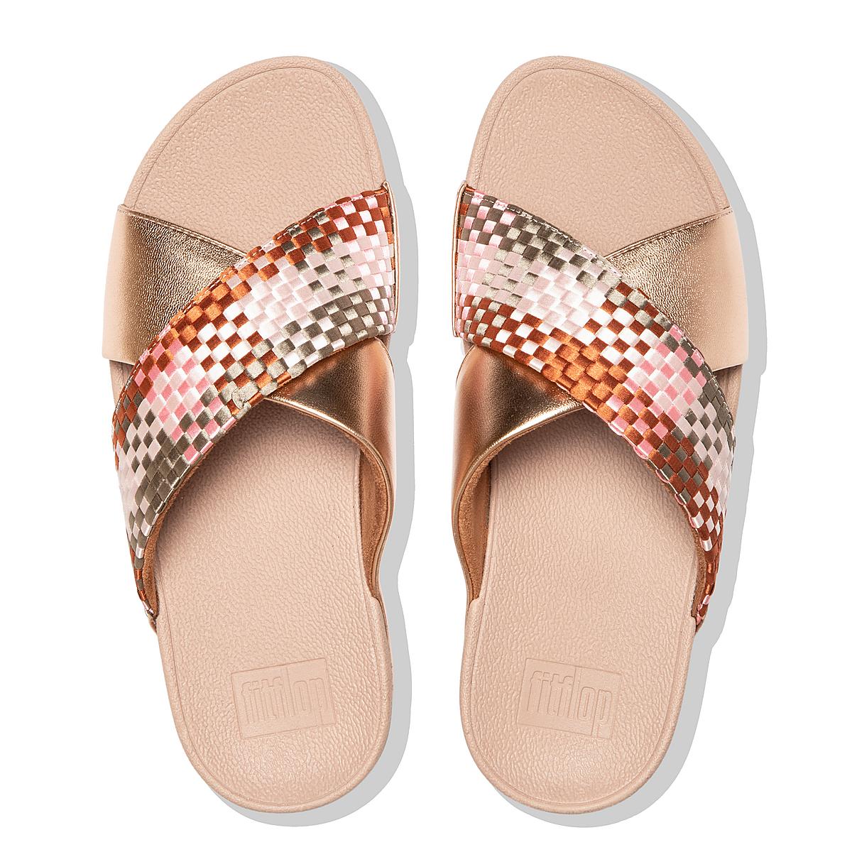 Fitflop LULU Silky Weave Cross Slides Naisten Sandaalit Koralli Pinkki | JIG-389054