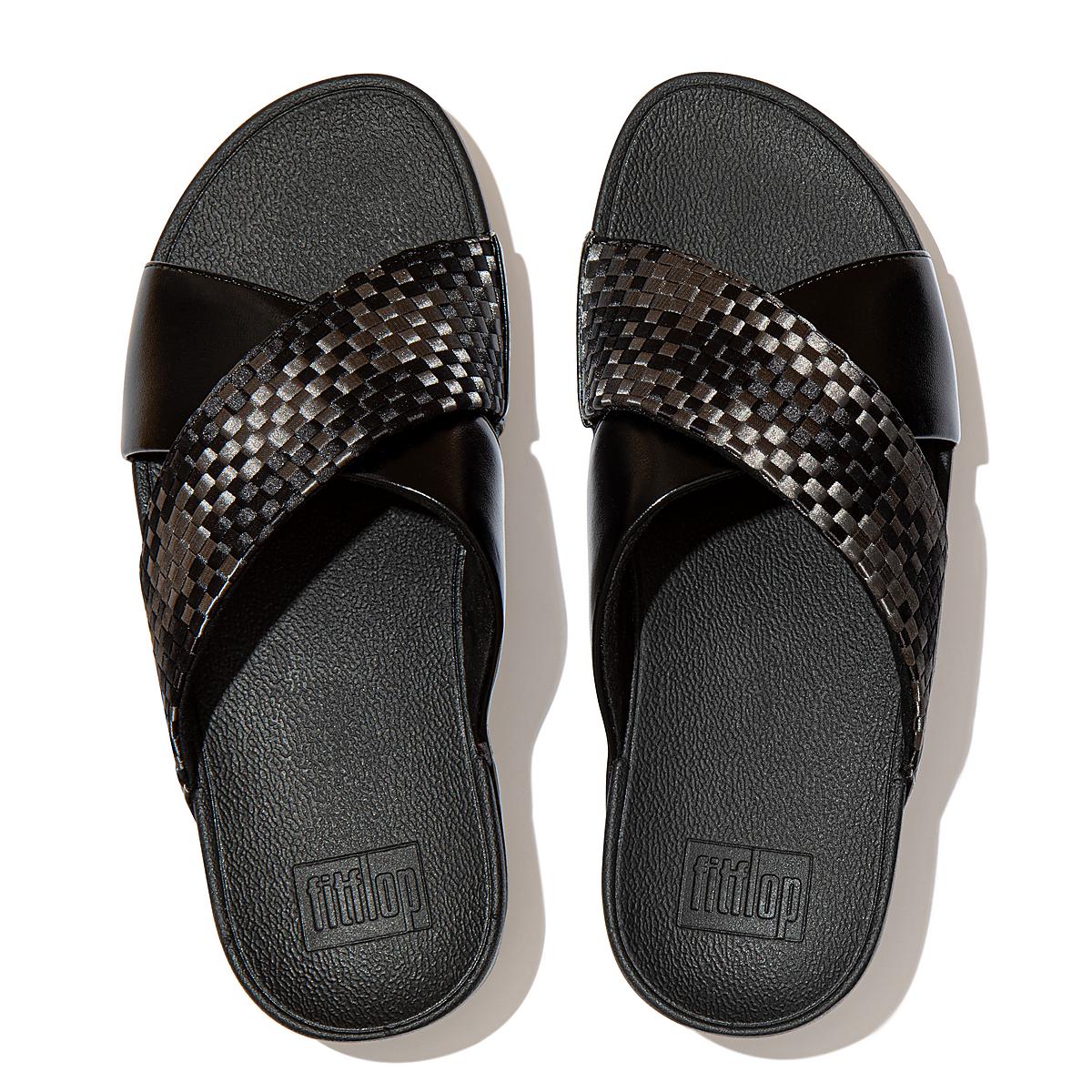 Fitflop LULU Silky Weave Cross Slides Naisten Sandaalit Mustat | PJS-836029