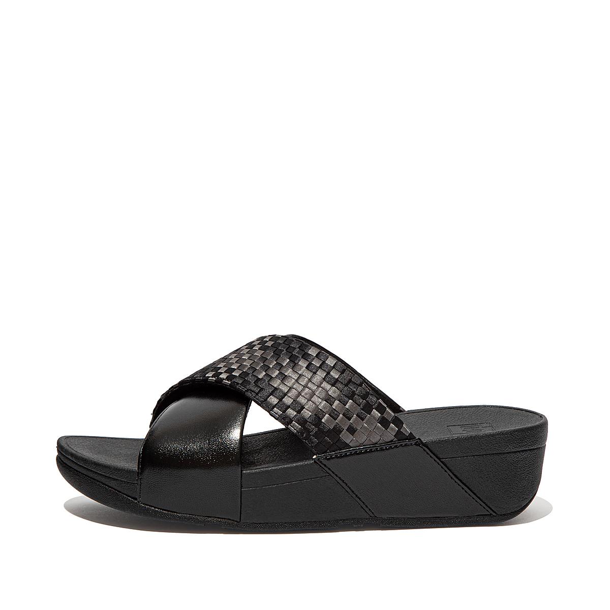 Fitflop LULU Silky Weave Cross Slides Naisten Sandaalit Mustat | PJS-836029