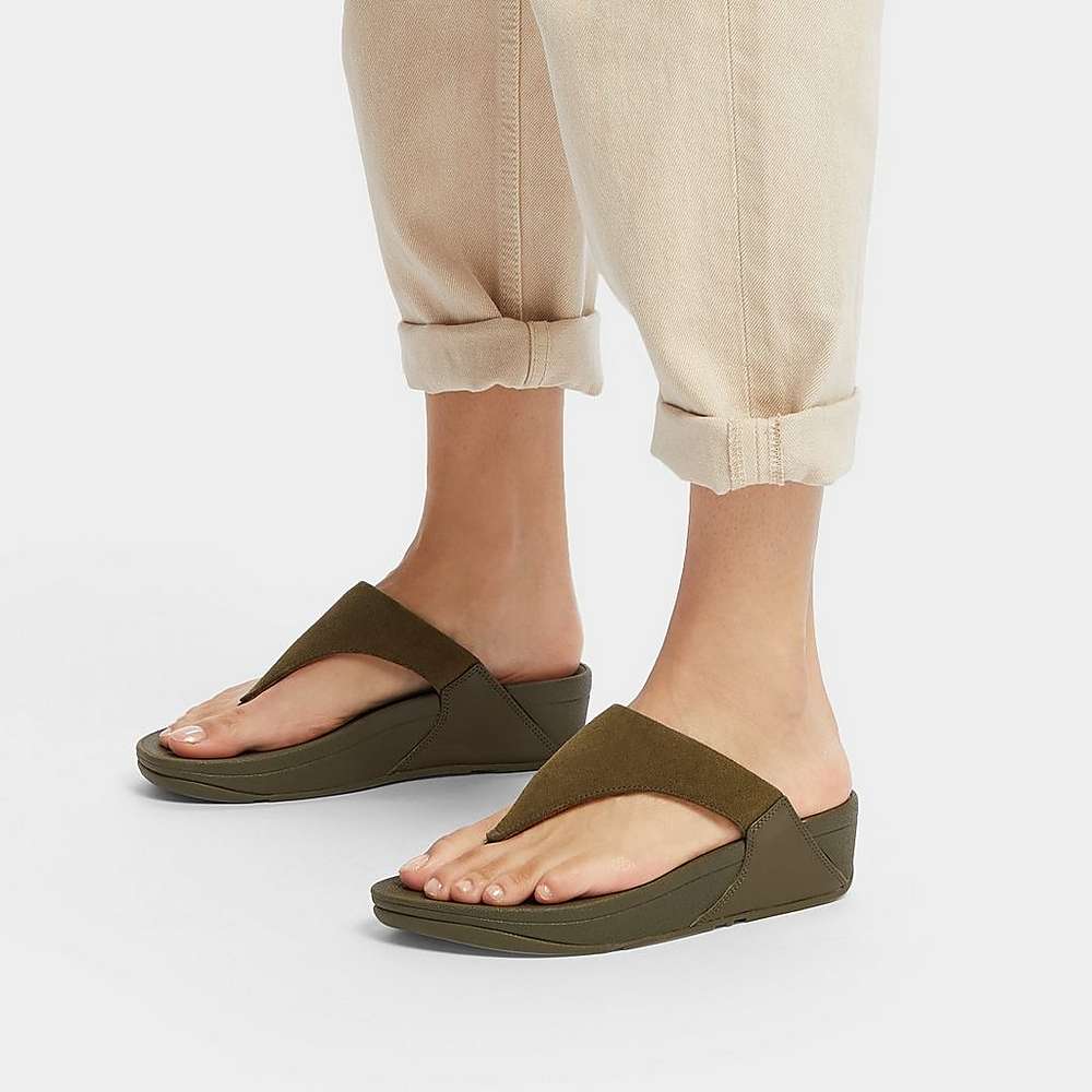 Fitflop LULU Suede Toe-Post Naisten Sandaalit Oliivinvihreä | QWX-487362