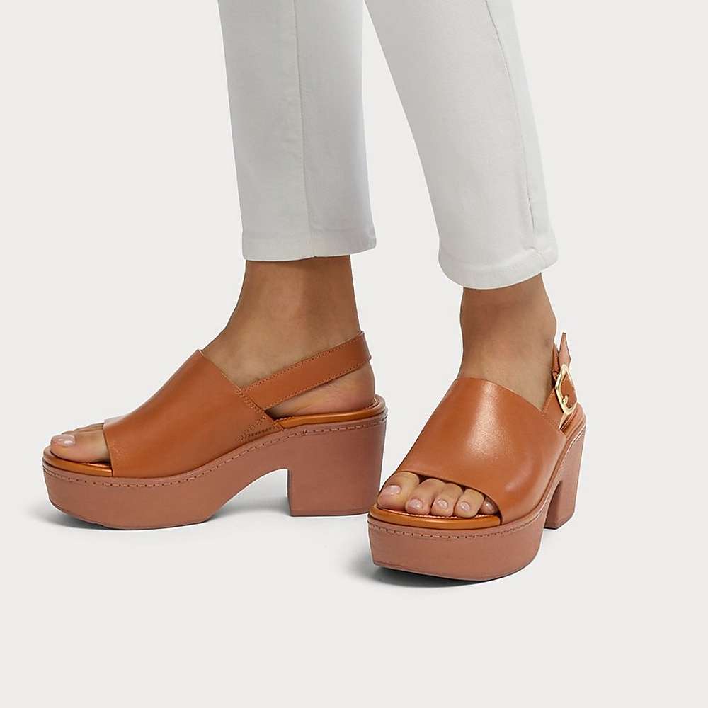 Fitflop PILAR Leather Naisten Platform Sandaalit Vaaleanruskea | MPE-542601