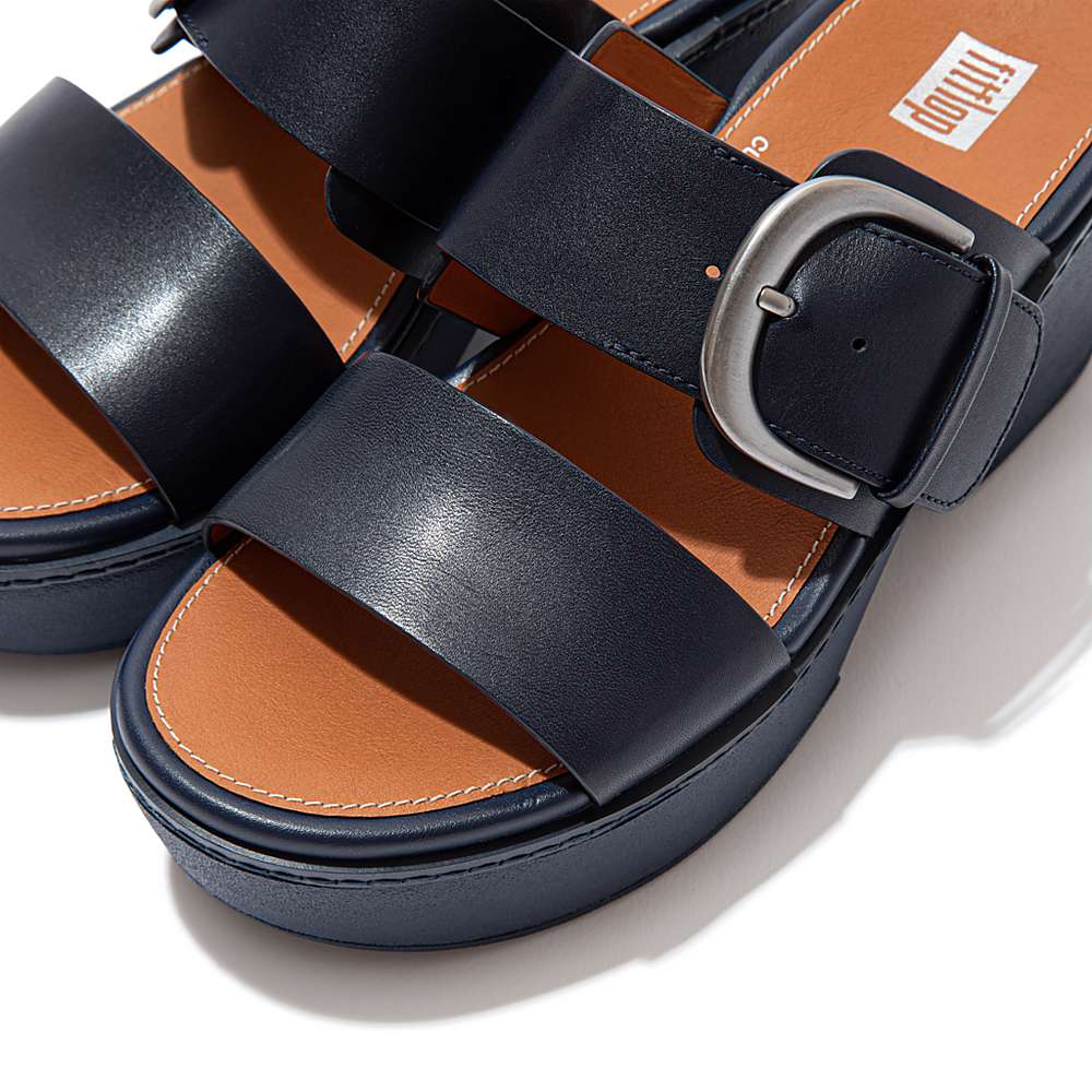 Fitflop PILAR Leather Platform Slides Naisten Sandaalit Laivastonsininen | IVC-264801