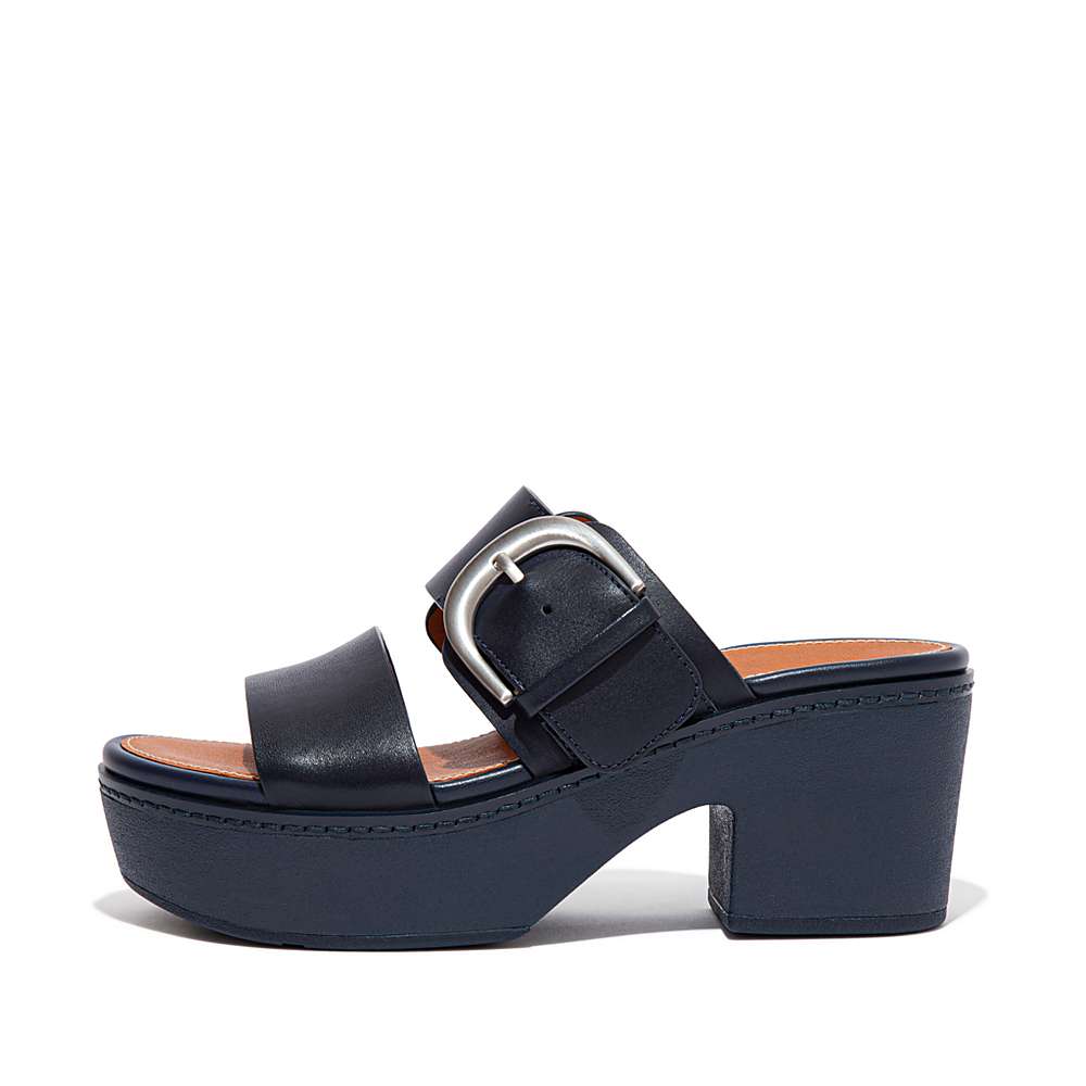 Fitflop PILAR Leather Platform Slides Naisten Sandaalit Laivastonsininen | IVC-264801