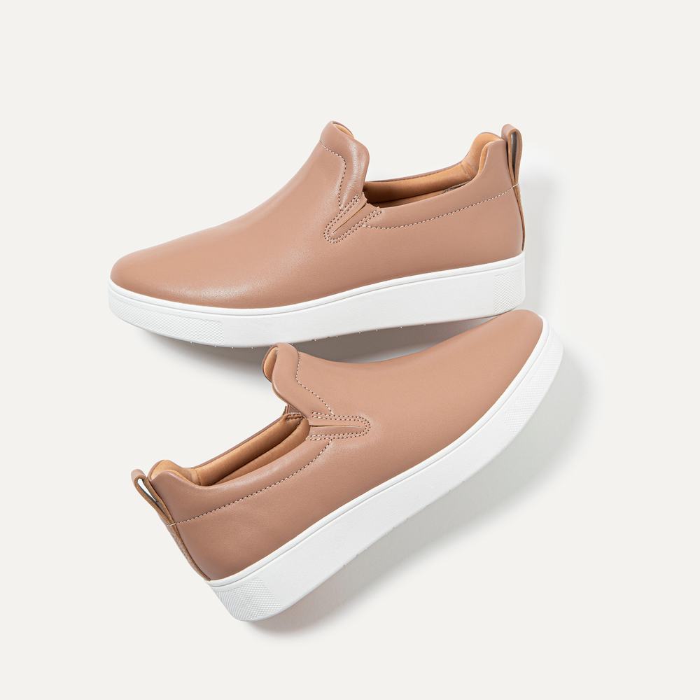 Fitflop RALLY Leather Skate Naisten Tennarit Beige | OBE-846359