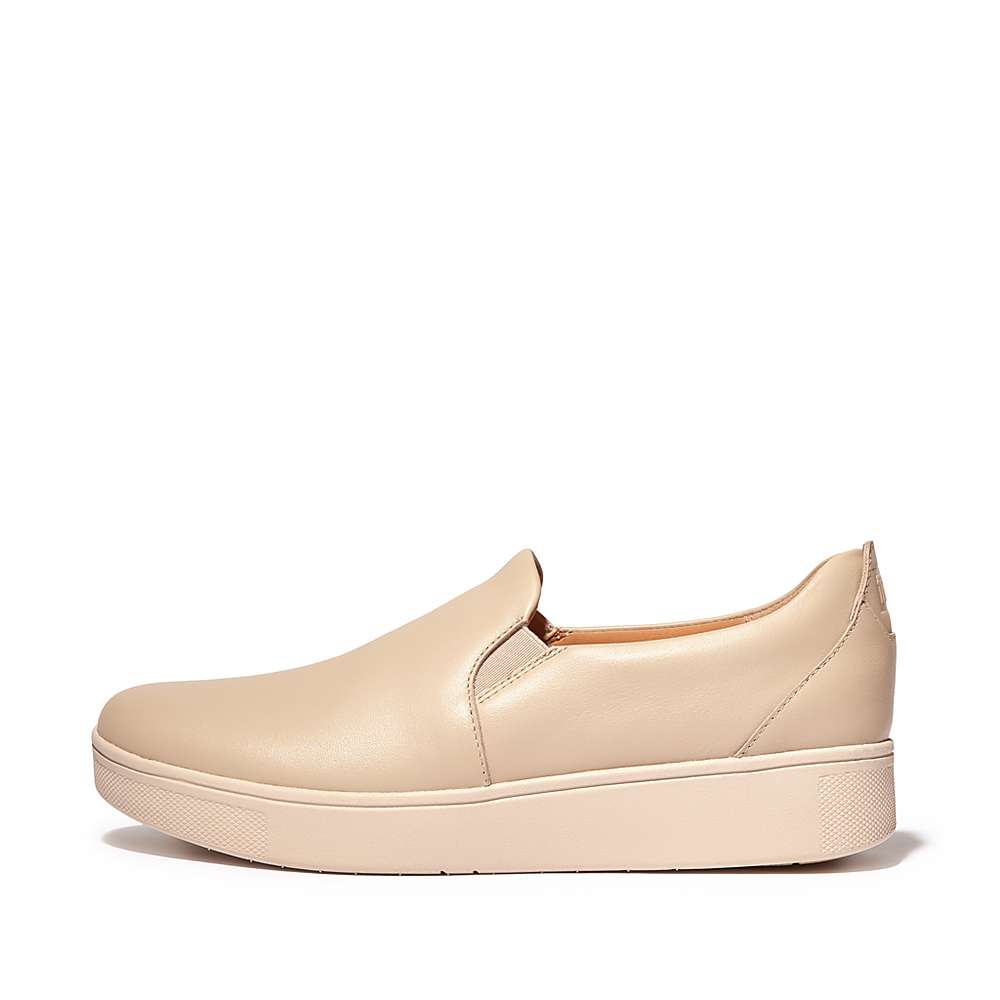 Fitflop RALLY Leather Slip-On Skate Naisten Tennarit Harmaat Beige | SBW-081354