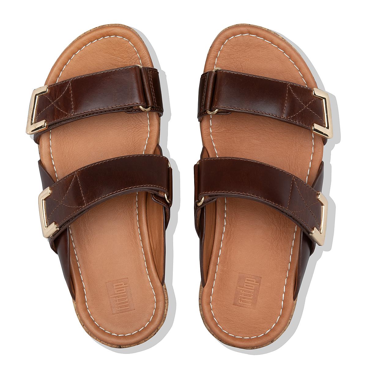 Fitflop REMI Adjustable Leather Slides Naisten Sandaalit Suklaa Ruskea | QAO-902356