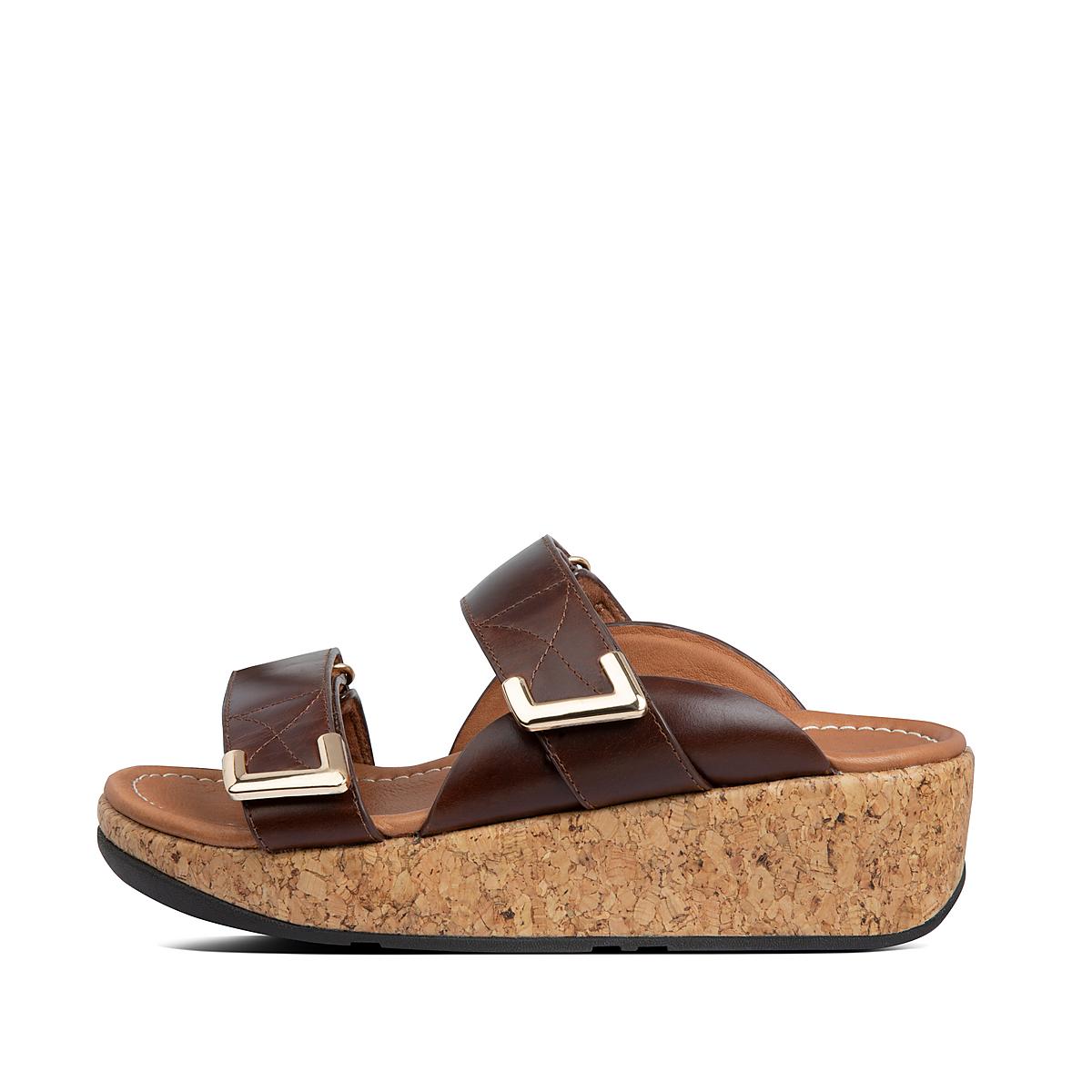 Fitflop REMI Adjustable Leather Slides Naisten Sandaalit Suklaa Ruskea | QAO-902356