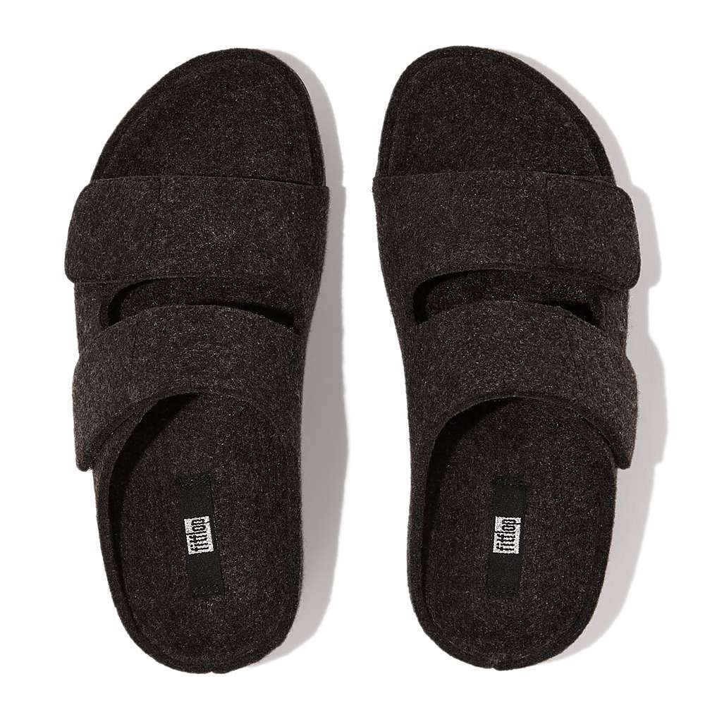 Fitflop SHUV E01 Adjustable Two-Bar Felt Slides Naisten Sandaalit Mustat | QFW-513087