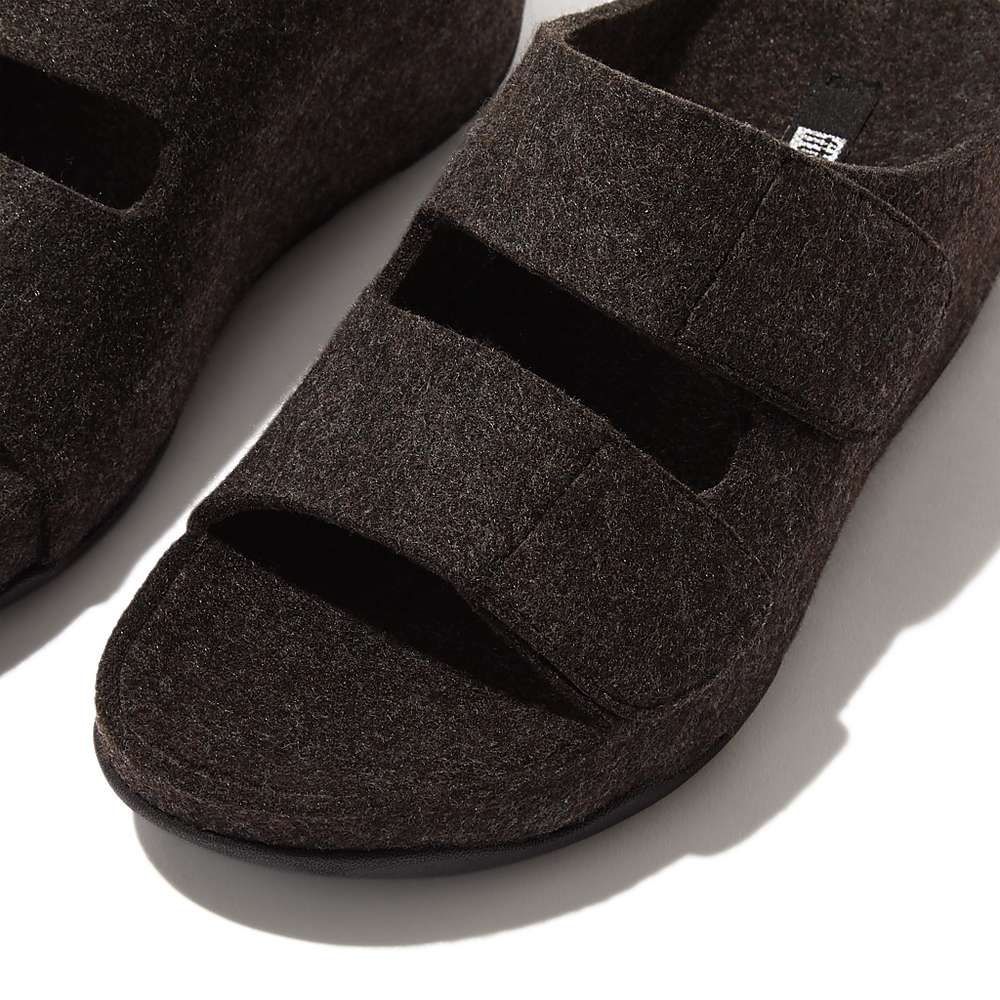 Fitflop SHUV E01 Adjustable Two-Bar Felt Slides Naisten Sandaalit Mustat | QFW-513087