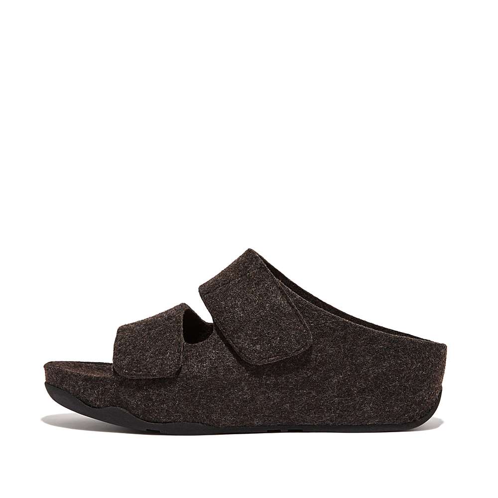 Fitflop SHUV E01 Adjustable Two-Bar Felt Slides Naisten Sandaalit Mustat | QFW-513087