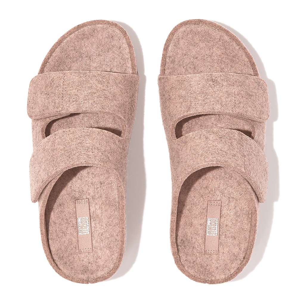 Fitflop SHUV E01 Adjustable Two-Bar Felt Slides Naisten Sandaalit Beige | RAQ-496308